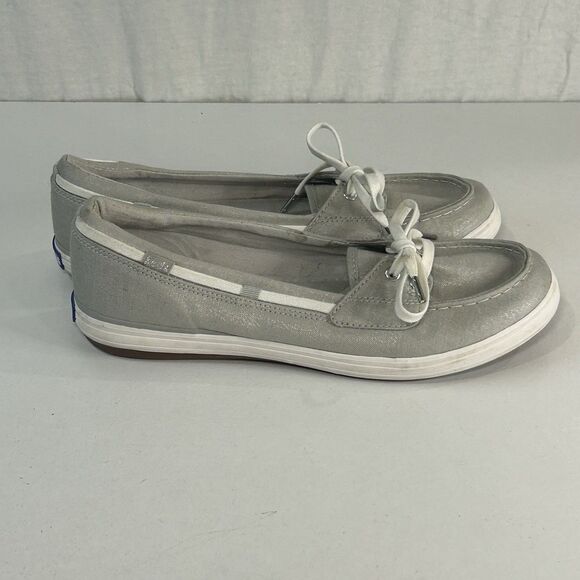 Keds Shoes Womens 8.5 Gray Glimmer Metallic Stripe Slip On Boat  Shoe Low - Picture 1 of 7